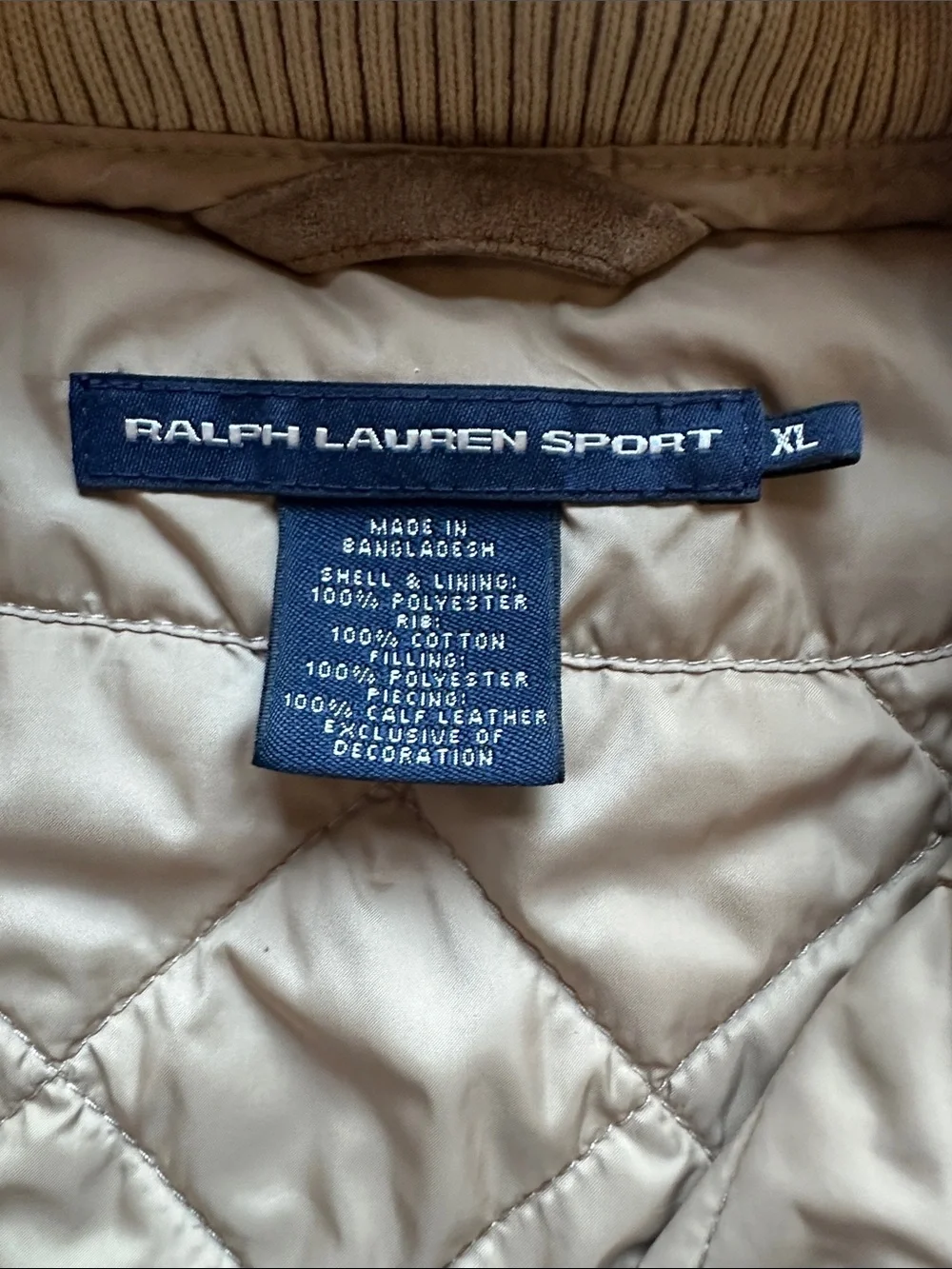 XL Beige Quilted Sleeveless Ralph Lauren Vest with Embroidered Crest